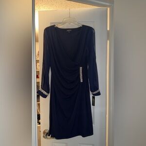 Elegant Navy Blue Dress with Rhinestone Accents